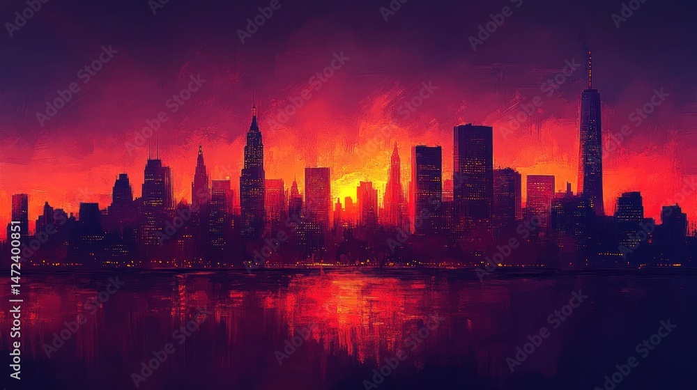 Obraz premium Fiery NYC Skyline at Dusk