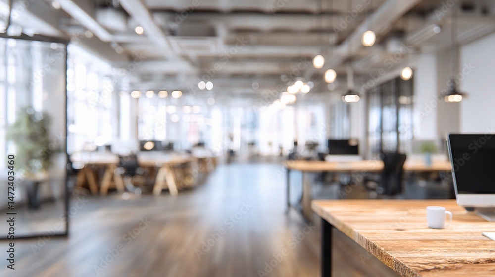 Modern Minimalist Office Interior with Blurred Background Effect Modern Minimalist Office Interior with Blurred Background Effect