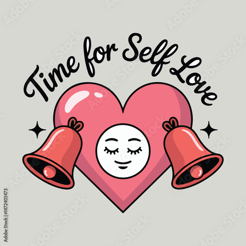 Time for Self Love Cute Heart and Bell Sticker