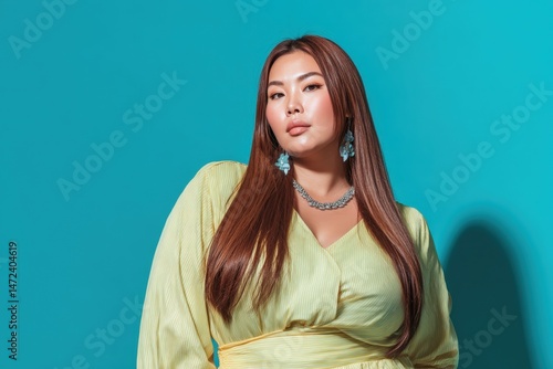 Elegant woman with long bro...