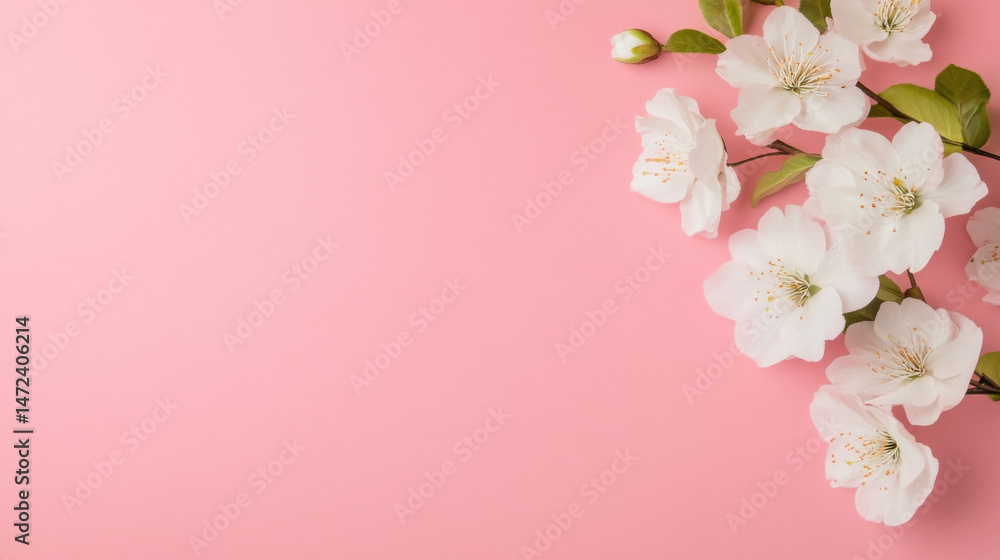 Delicate white blossoms arranged on a soft pink background, creating a serene and elegant springtime scene, perfect for cards or feminine designs. : Generative AI Delicate white blossoms arranged on a soft pink background, creating a serene and elegant springtime scene, perfect for cards or feminine designs. : Generative AI