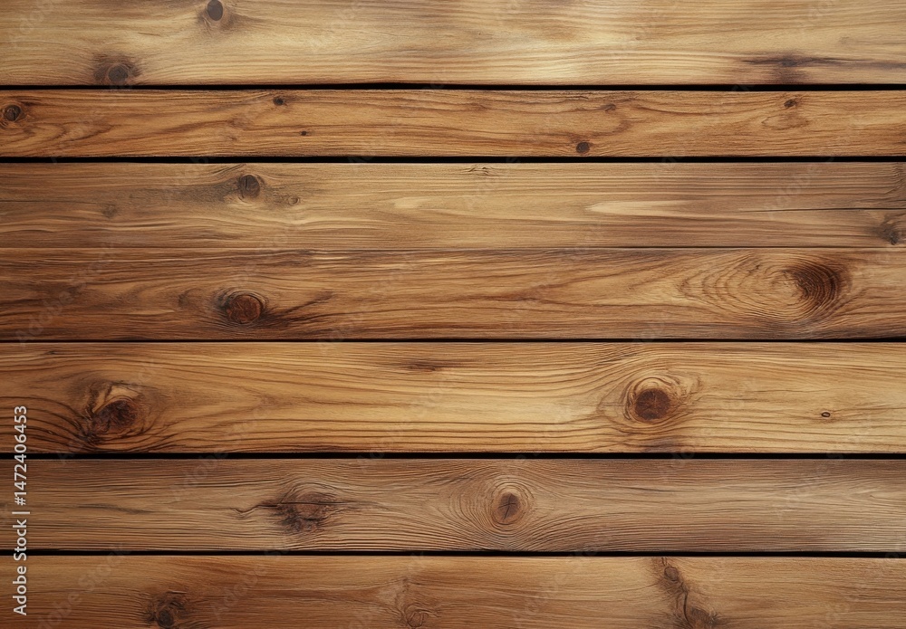 Fototapeta premium Horizontal brown wood planks, rustic texture background. Natural wood grain pattern with knots and rich tones, ideal for design projects. : Generative AI