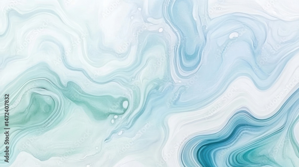 Fototapeta premium Abstract Swirls: Teal and White Liquid Marble Texture