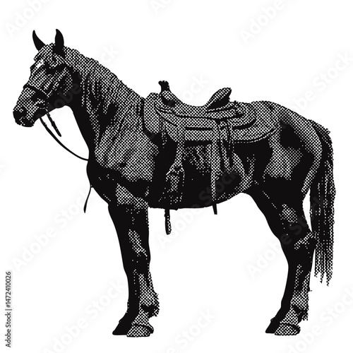 wild west horse with saddle. western vintage halftone grunge vector design element
