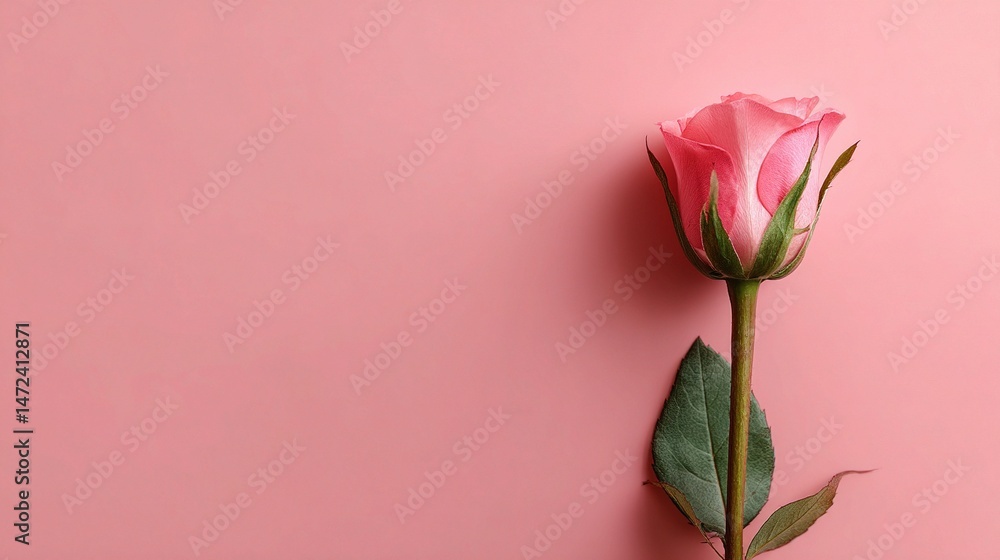 Fototapeta premium Delicate Single Rosebud on Smooth Pastel Background for Romance