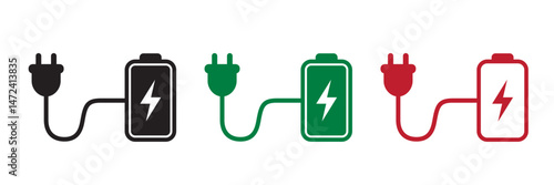 set of charging battery symbols icon pictogram isolated illustration