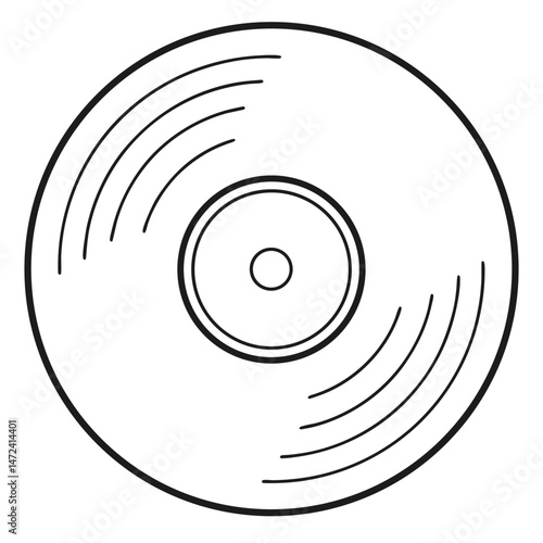 Vinyl Record Disc Outline for Coloring Book Page Featuring Retro Music Theme
