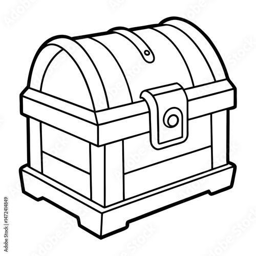 Wooden Chest Outline for Treasure-Themed Coloring Book Page Featuring Storage and Vintage Elements