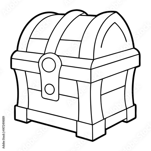 Wooden Chest Outline for Treasure-Themed Coloring Book Page Featuring Storage and Vintage Elements