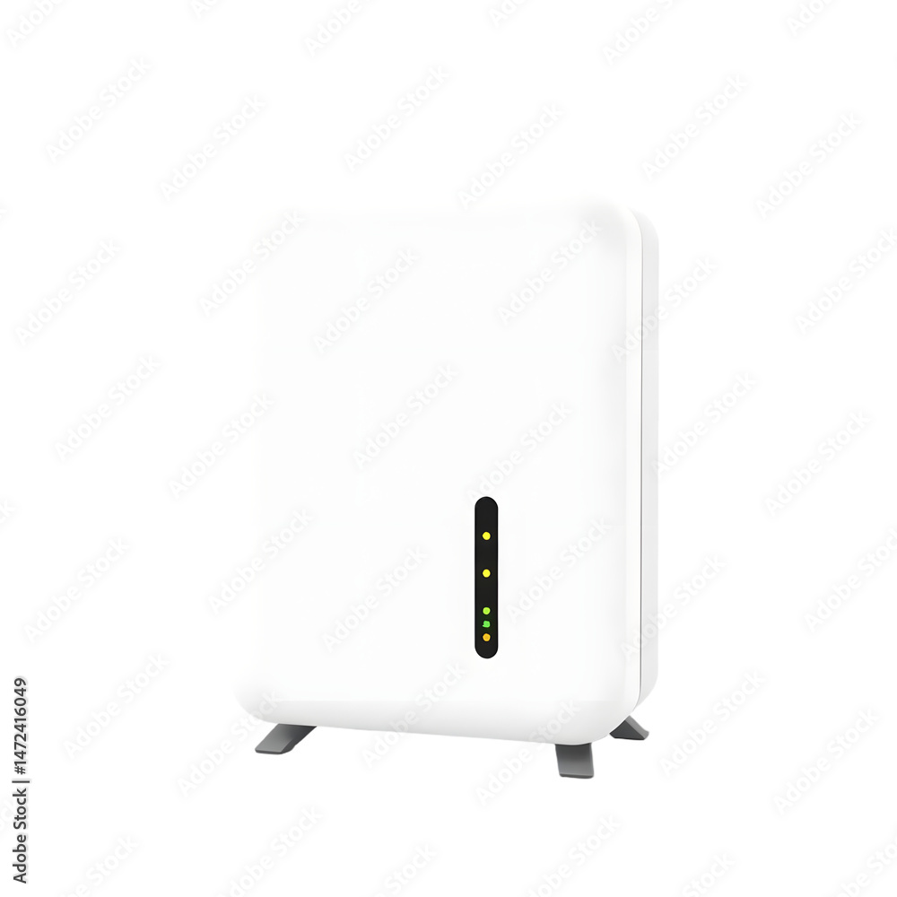 Modern Wireless Connectivity Hub. A Compact Modem With Illuminated Led Indicators, Emitting Strong Wireless Signals, Designed For Seamless Internet Access. An Isolated Technology Solution On A Clean Modern Wireless Connectivity Hub. A Compact Modem With Illuminated Led Indicators, Emitting Strong Wireless Signals, Designed For Seamless Internet Access. An Isolated Technology Solution On A Clean