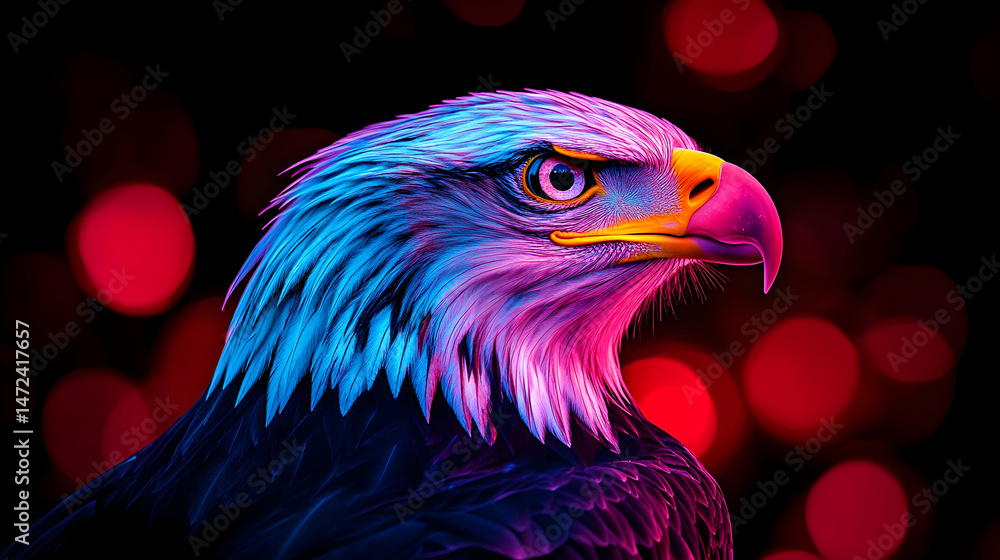 Fototapeta premium Vibrant eagle portrait against a red bokeh background