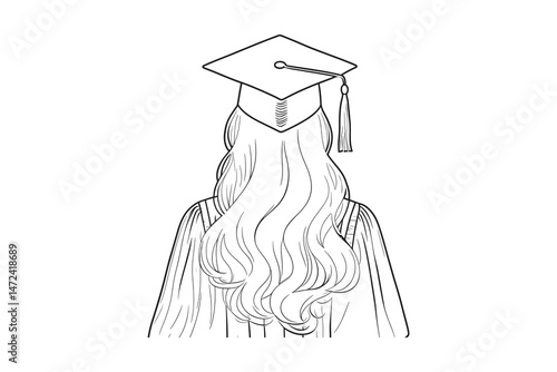  Graduation girl Silhouette Line art, Isolated on a white Background