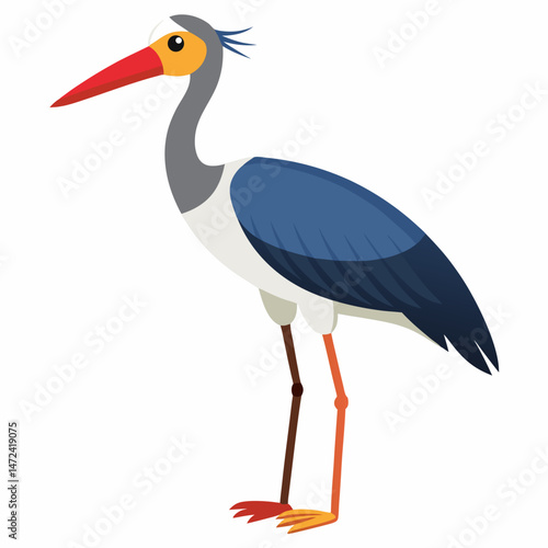 Woolly-necked Stork Vector on White Background