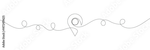 Continuous one line illustration: seamless travel route map with GPS marker. Pin road icon delivery journey marker outline sketch. Business out tourism navigation road marker. Vector illustration.  