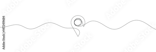 Continuous one line illustration: seamless travel route map with GPS marker. Pin road icon delivery journey marker outline sketch. Business out tourism navigation road marker. Vector illustration.  