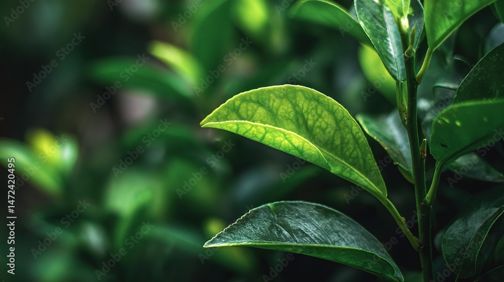 Lush Green Leaves Close-Up with Vibrant Plant Texture and Detail Lush Green Leaves Close-Up with Vibrant Plant Texture and Detail