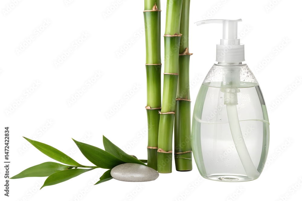 Fototapeta premium bamboo and plastic soap bottle isolated on white or transparent png