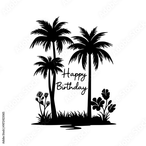 Silhouette Palm Trees Birthday Illustration