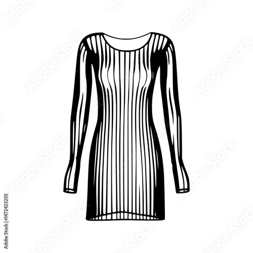 Black Ribbed Dress Outline Vector Illustration
