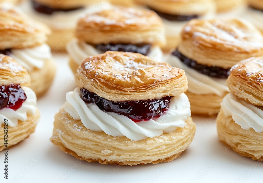 Delicate Puff Pastry Bites with Cream and Fruit A Sweet Treat to Impress Others Delicate Puff Pastry Bites with Cream and Fruit A Sweet Treat to Impress Others