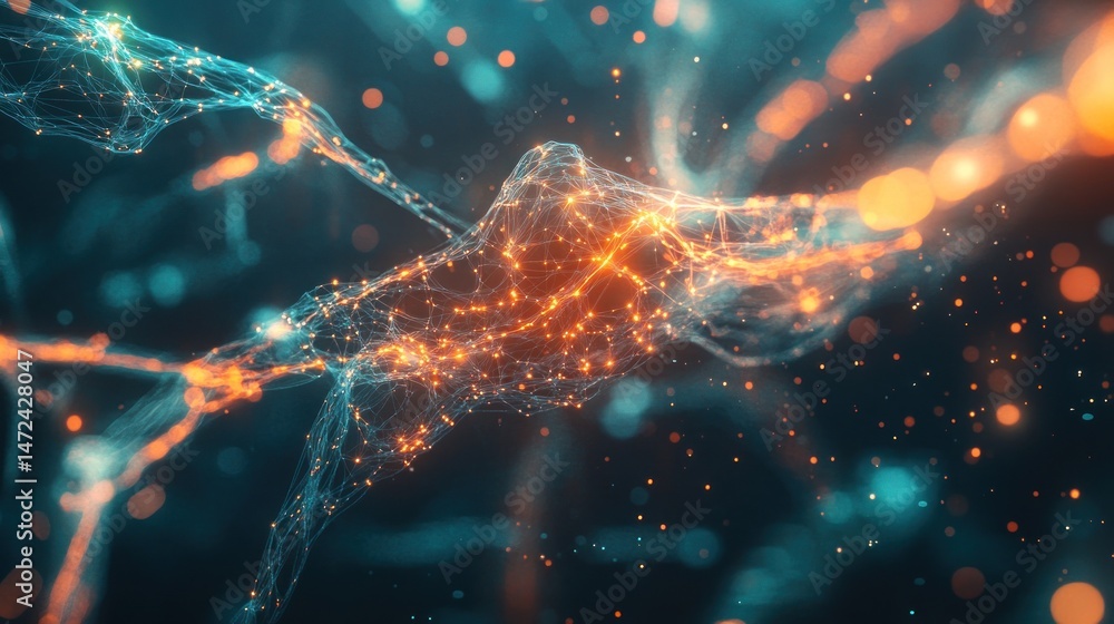 Obraz premium Abstract network of glowing particles.