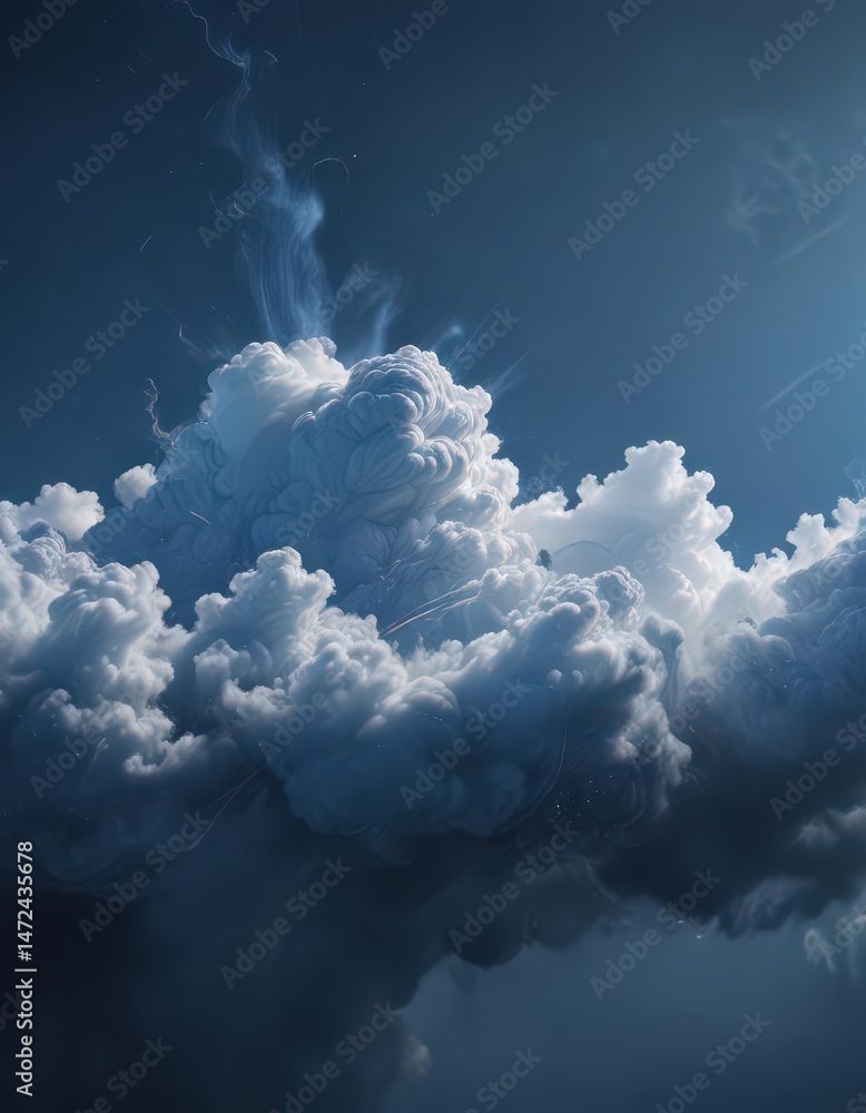 Naklejka premium Deep blue canvas, delicate cloud filaments reaching down , summer, desktop