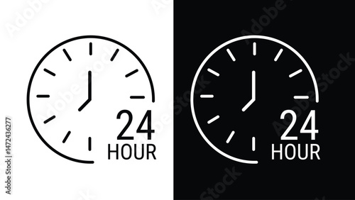 24 hours icon set. Twenty four hours symbol. 24 hour assistance icons. Customer support 24 hours logo. Vector Illustration.