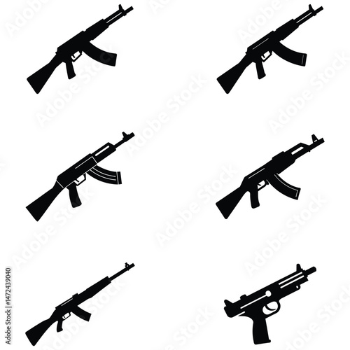Silhouette Rifle Vector Set Military Gun Icons Collection