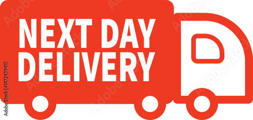 Fast delivery template banner, poster, flyer. Concept postmail shipping van with two staff members mail who load the box. Cartoon style design car. City background and landscape. Vector illustration.