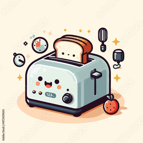 toaster, kitchen, equipment, food, appliance, toast, electric, breakfast, vector, cooking, bread, isolated, object, modern, illustration, technology, household, morning, machine, sandwich, device, ele