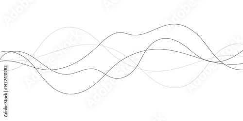 A minimalist abstract image featuring multiple, interwoven, wavy lines in varying thicknesses and dashed patterns.	