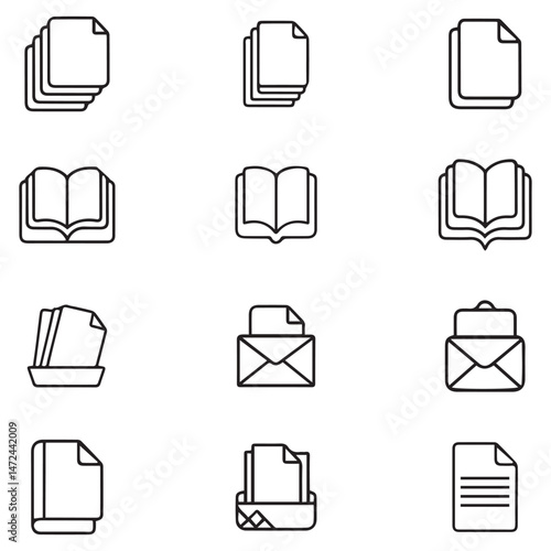 Set of Office  Icons Line Art Vector Pack o white background