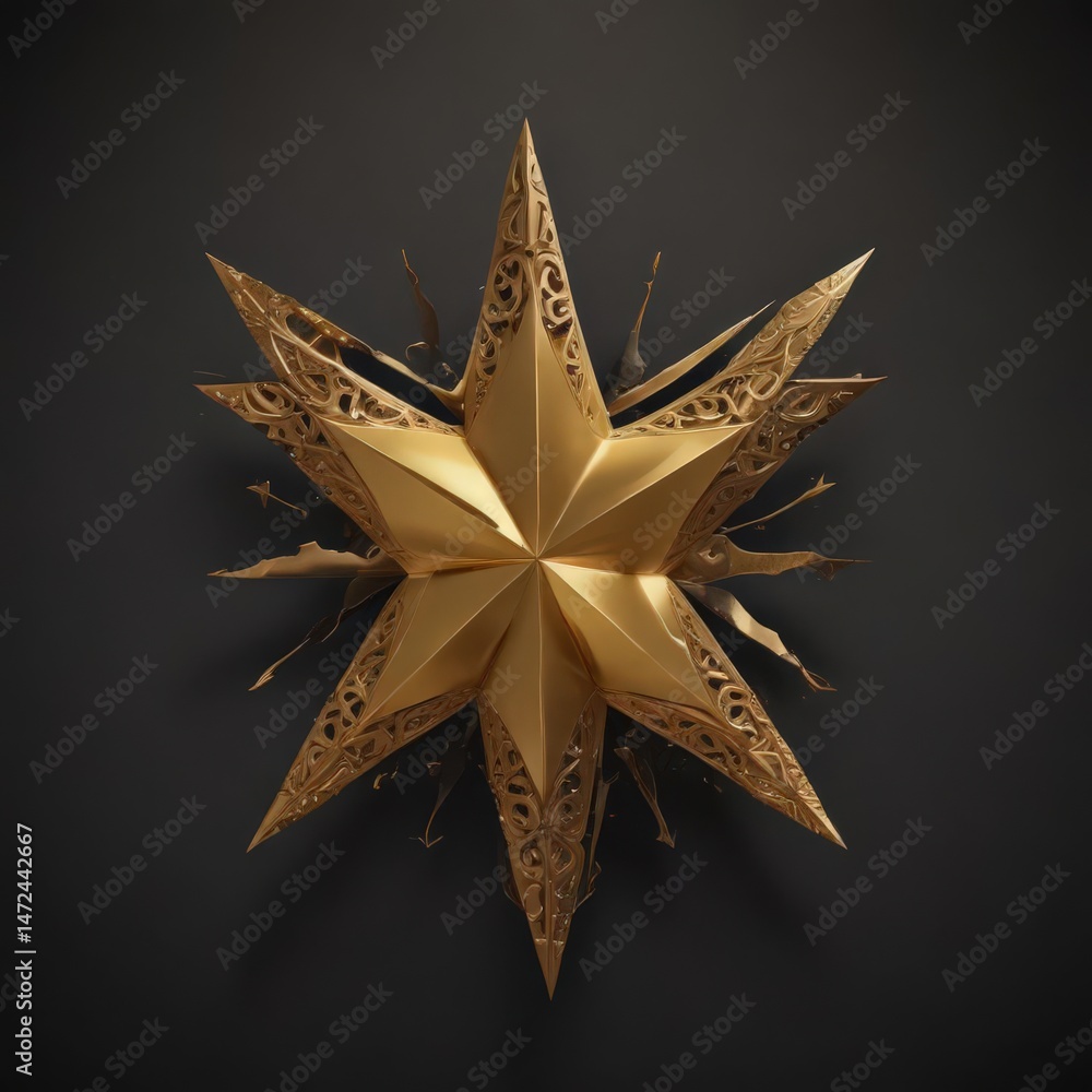 Obraz premium Intricate gold star cut from metallic paper, dark background , handmade, modern