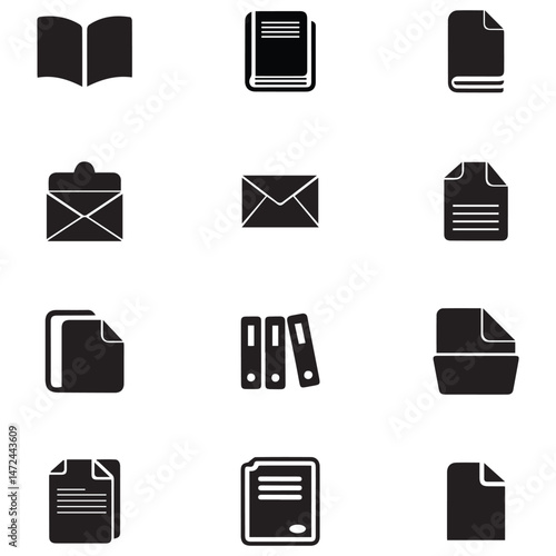 Document and File and books silhouette vector bundle