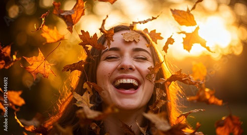 Wallpaper Mural Woman with Autumn Leaves Falling Torontodigital.ca