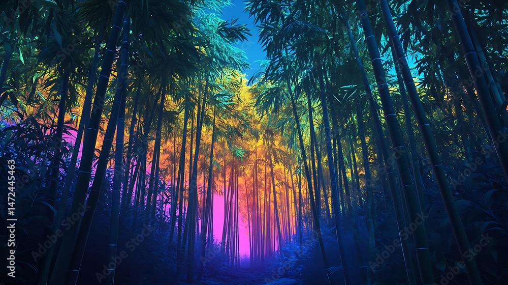 Fototapeta premium Rainbow colored forest path