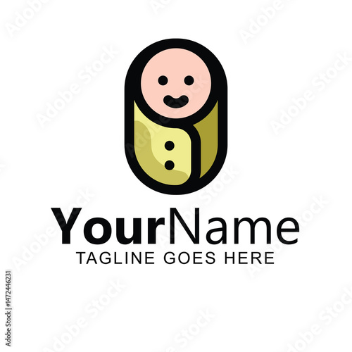 Adorable Baby Logo Design.  Sweet and Happy Infant Illustration
