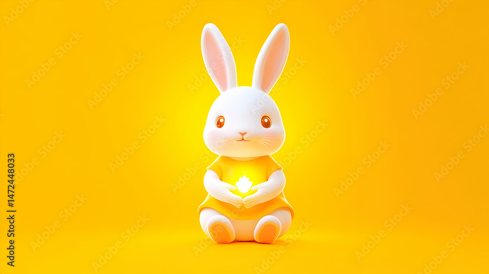 Obraz premium Cute white rabbit holding a light