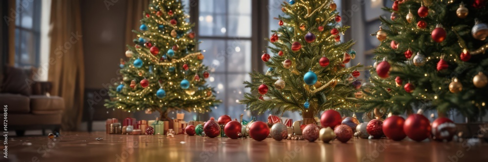 Ornate Christmas tree, vibrant baubles, bokeh lights , glow, holiday season Ornate Christmas tree, vibrant baubles, bokeh lights , glow, holiday season