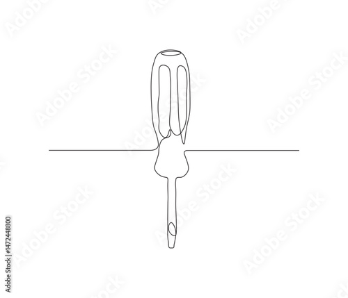 One continuous line drawing of screwdriver. single line illustration of screwdriver tool equipment. editable outline