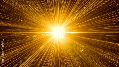 Intense golden light bursts from a central point, its radiating beams creating a dynamic, textured, and energetic display