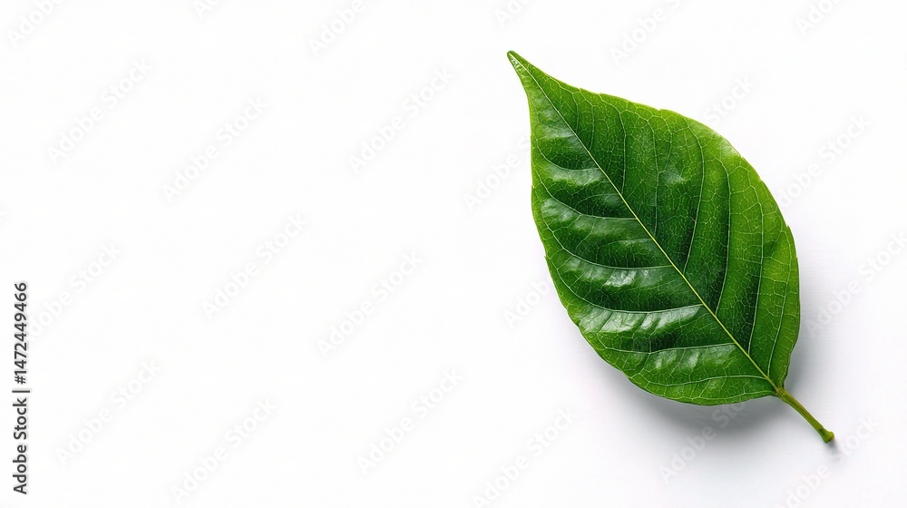Fototapeta premium Vibrant Leaf: A singular, vivid green leaf, a symbol of nature's freshness and vitality, isolated in the shot, offering a striking contrast that evokes a sense of purity and growth.