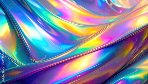 プリズムカラーのホログラム風メタリック背景、流れるような虹色の反射と艶,リアルアートテクスチャ,素材,Prism color holographic metallic background, flowing rainbow reflections and gloss, realistic art texture, material