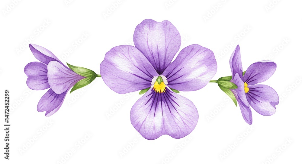Obraz premium Purple pansies flower blossom botanical illustration