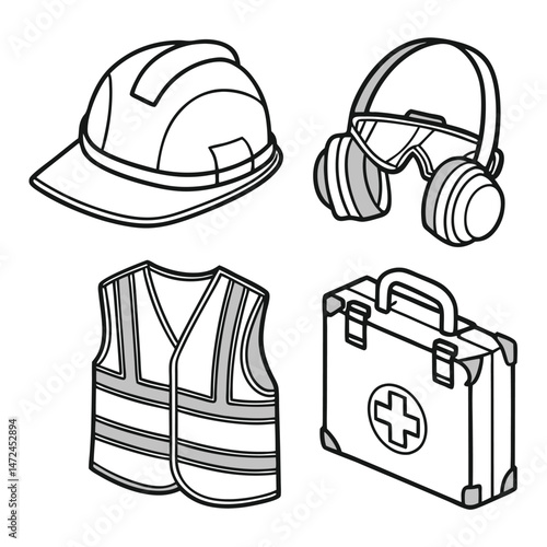 Construction Safety Gear Icon Pack Vector for Posters and Infographics