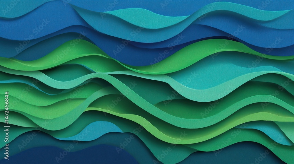 Fototapeta premium Abstract Overlapping Waves in Green and Blue Tones