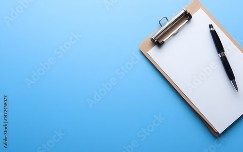 Wallpaper Mural Blank Clipboard and Pen on Blue Background Office Supplies Torontodigital.ca