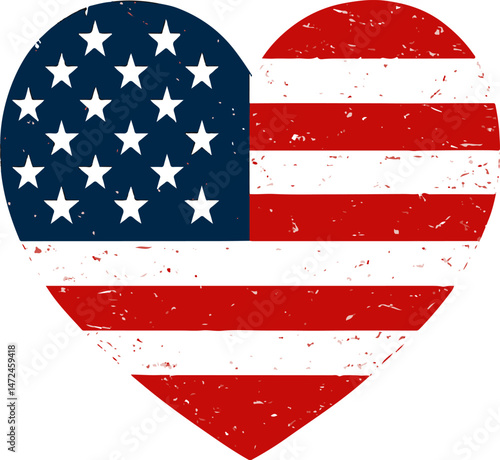 Heart shaped American flag design with rustic patriotic style for Independence Day

