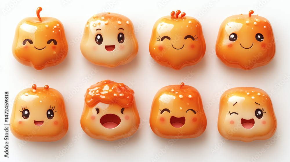 Fototapeta premium Cute cartoon orange food characters