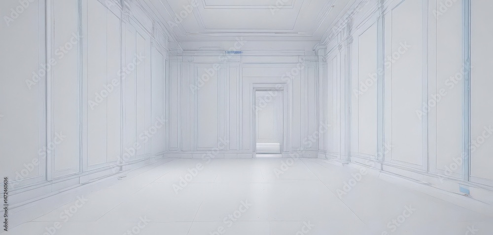 Fototapeta premium Crisp white background with subtle faded blue architectural blueprint lines, faded, digital art, vintage